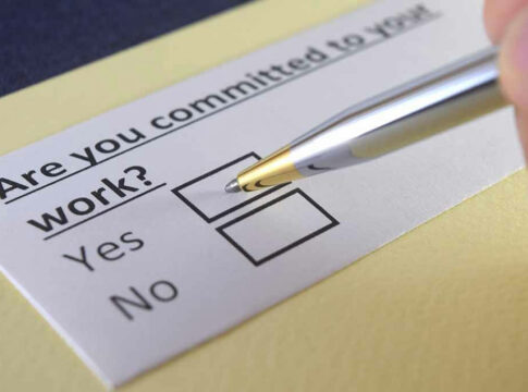 Questionnaire with yes or no options about work commitment.