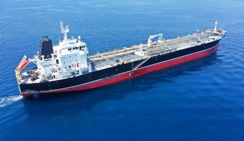 Oil tanker ship sailing on calm blue sea
